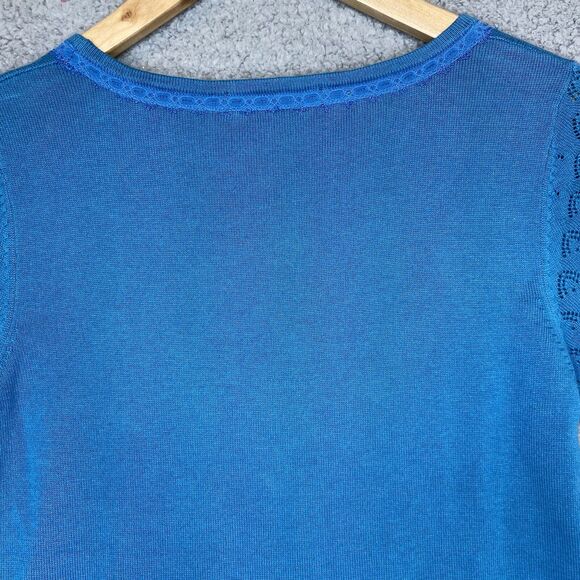 Minimalist Sweater Knit M Cottagecore Dainty Pointelle Blue SS 100% Cotton - Picture 10 of 14